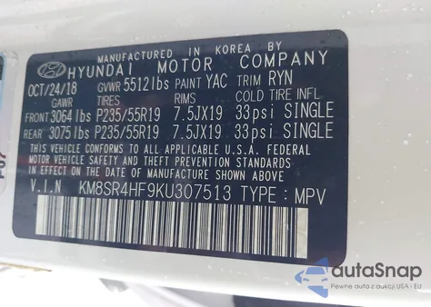 2019 Hyundai Santa Fe Xl Limited Ultimate from USA, damaged, VIN KM8SR4HF9KU307513